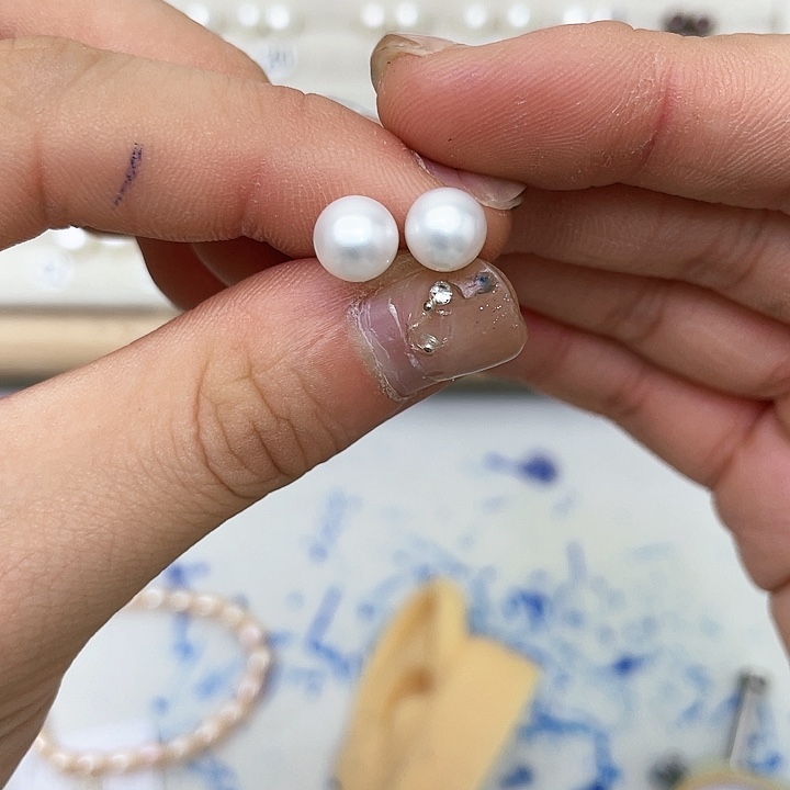 淡水珍珠耳饰银S925镶嵌蔡*