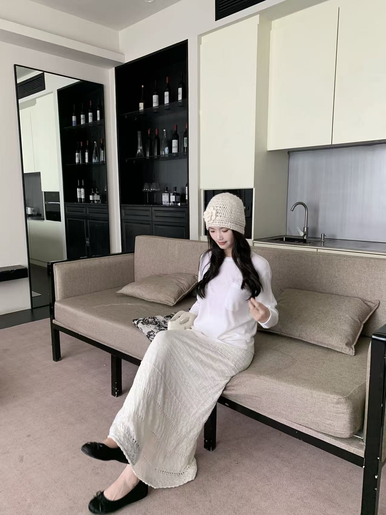 糯米白色/燕麦色套头长袖针织上衣 5142-803-24