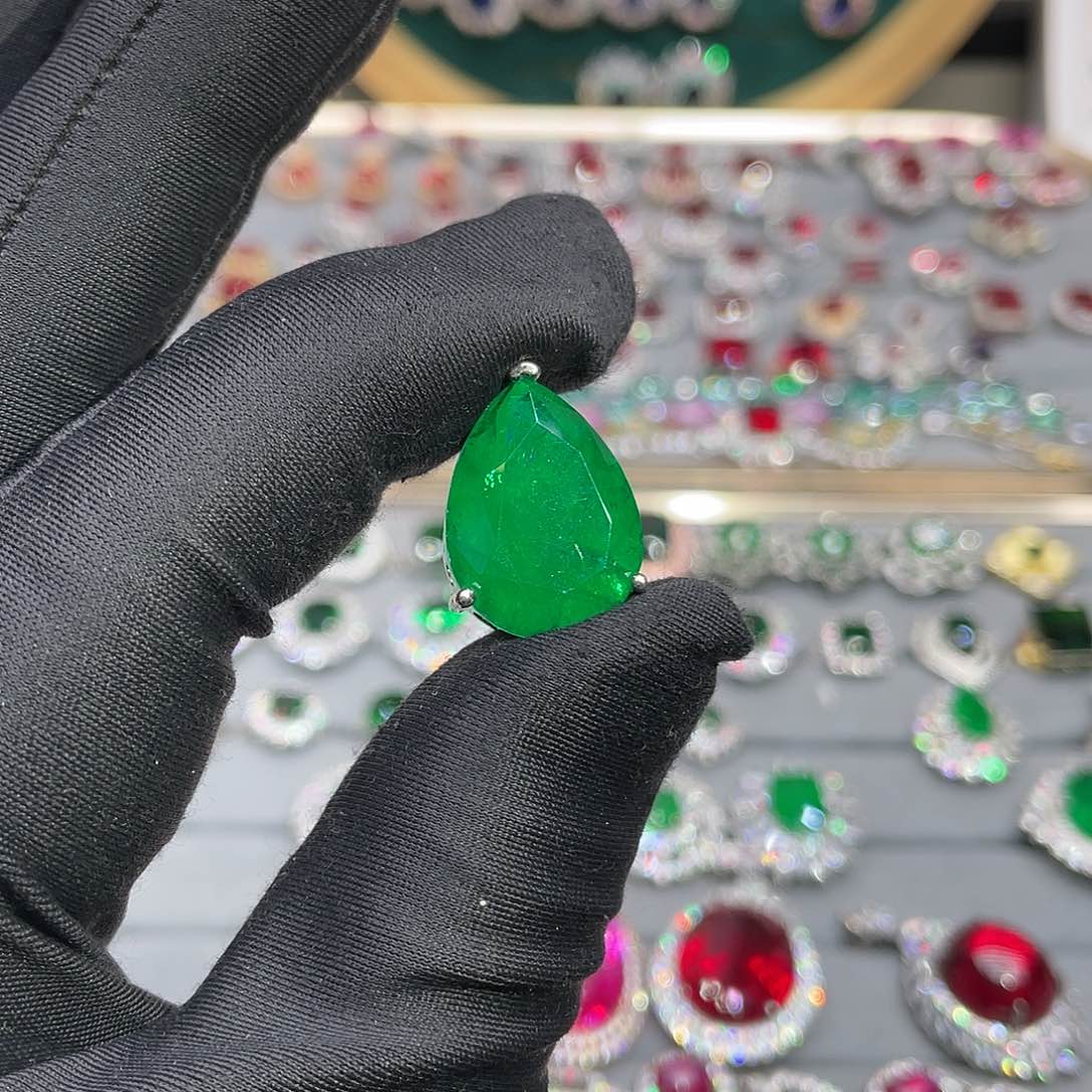 祖母绿戒指银S925镶嵌57