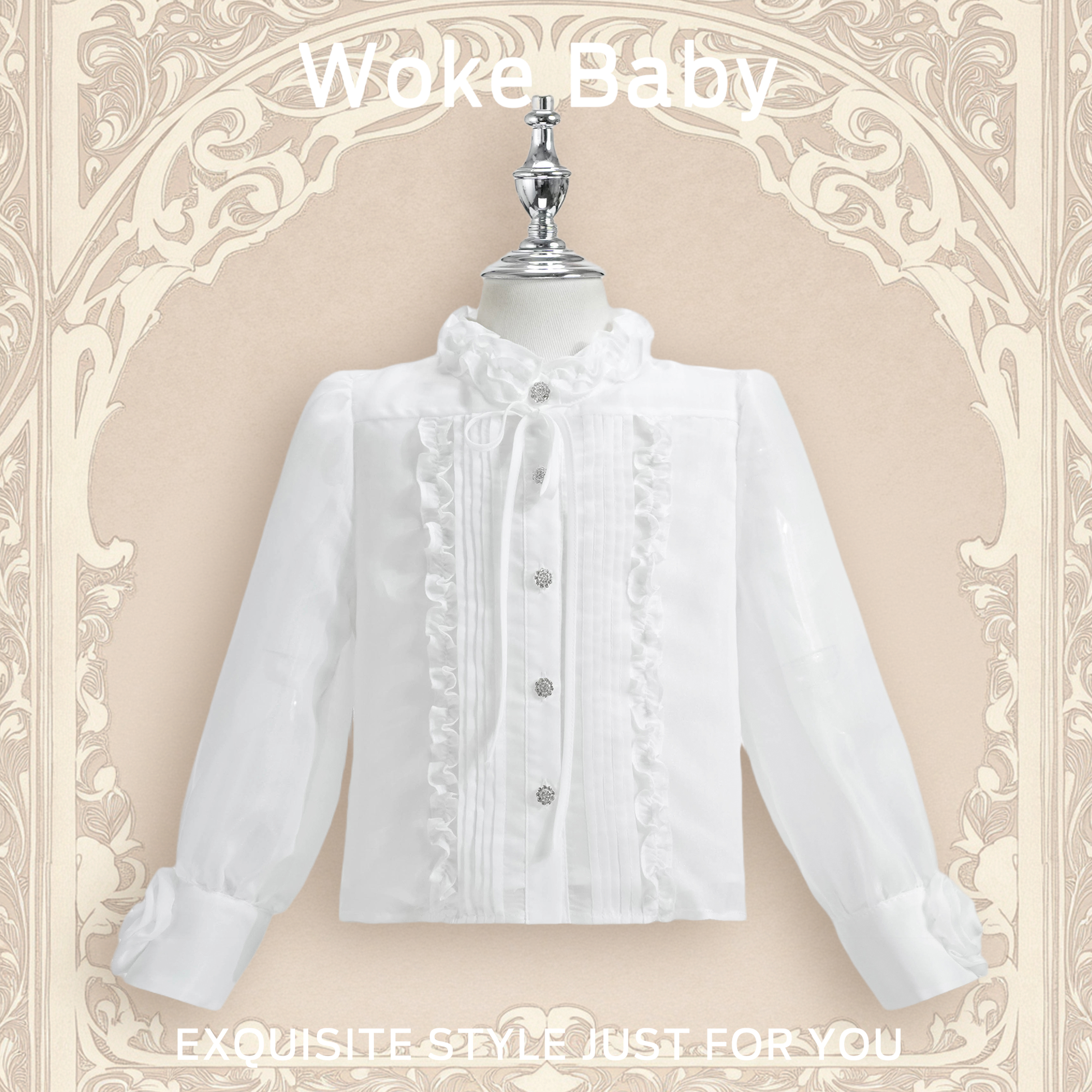 现货【玫瑰的故事】女童汉服秋季重工法式木耳边舒适衬衫A5769