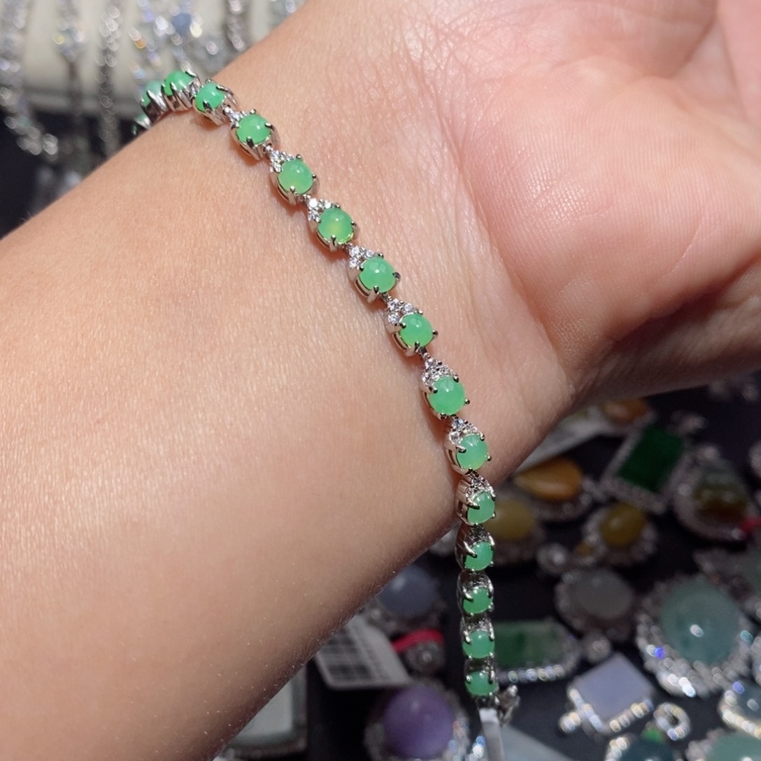 翡翠手链银S925镶嵌nj ui o