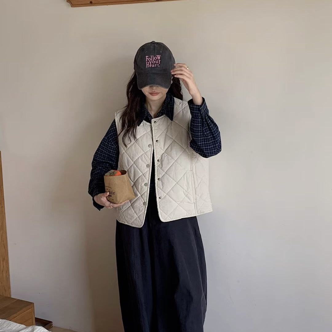 菱格马甲  宽松夹棉加厚秋冬马甲女叠穿百搭无袖外套