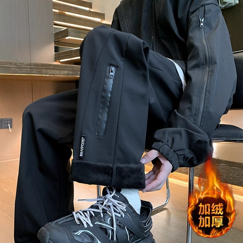 冲锋裤子男秋冬新款防风防水宽松直筒裤加绒运动2025束脚工装长裤