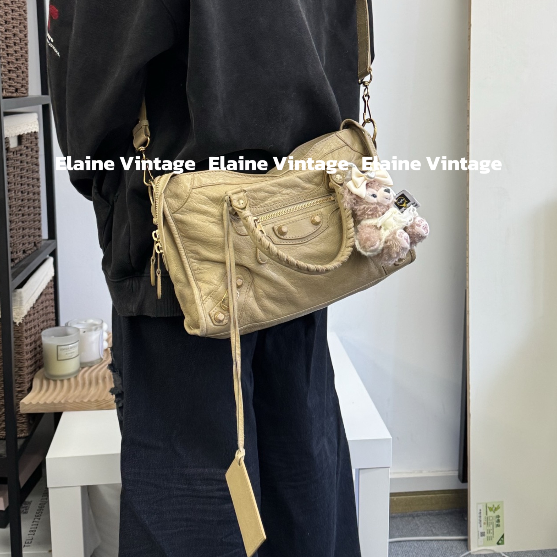 95新 Balenciaga/巴黎世家 CITY奶茶色小号机车包30cm/Y860