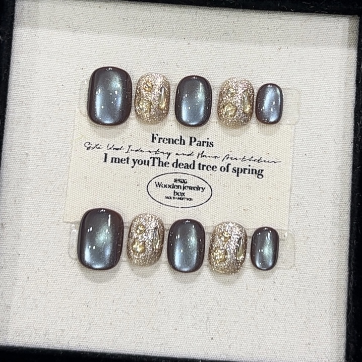 【神秘蓝光】蓝猫眼纯手工穿戴甲美甲贴片可拆卸穿戴式10片装A236