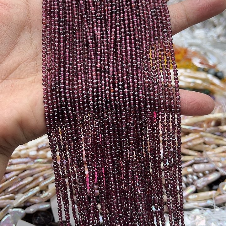 玛瑙/玉髓未镶嵌珠宝半成品2条2mm石榴石刻面