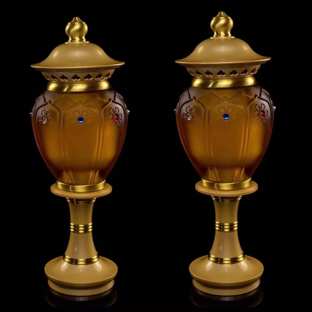 青莲梵境《镶钻琉璃宫灯》黄铜LED供灯家用琉璃灯插电桌面中式供灯