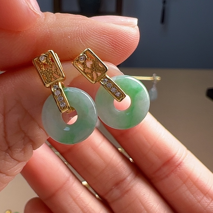 翡翠耳饰银S925镶嵌耳饰