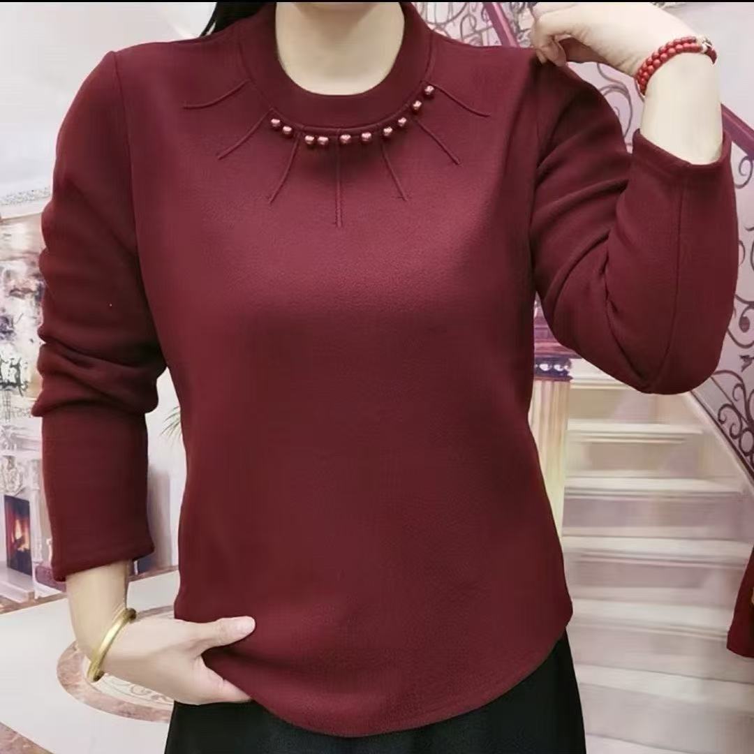 2025新款{项链领}加绒加厚女士气质一体绒保暖上衣打底