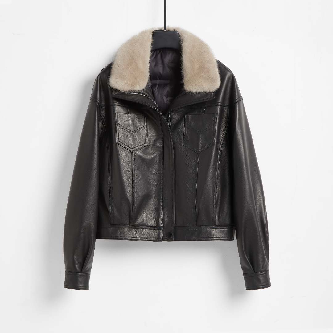 蚕诗缘 8825-3-1 海宁真皮皮衣女羽绒服白鹅绒绵羊皮短款时尚外套