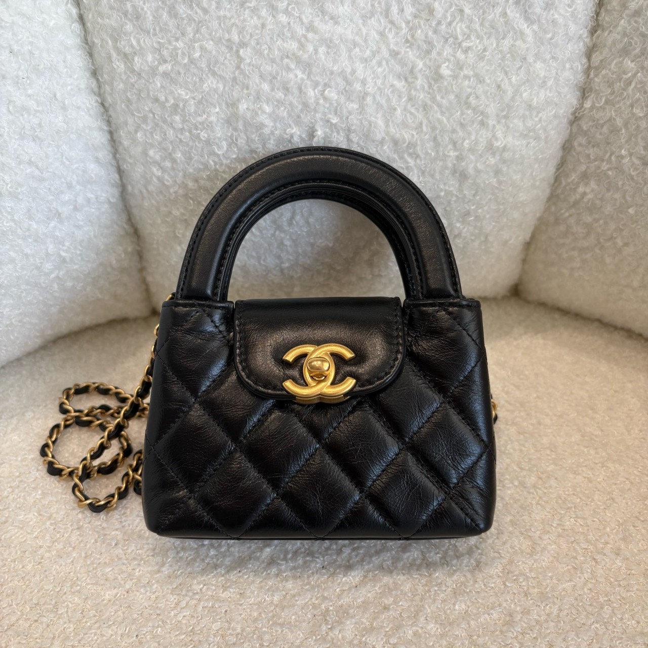 全新未使用 Chanel/香奈儿 Kelly nano黑金油蜡牛皮精致【N0422】