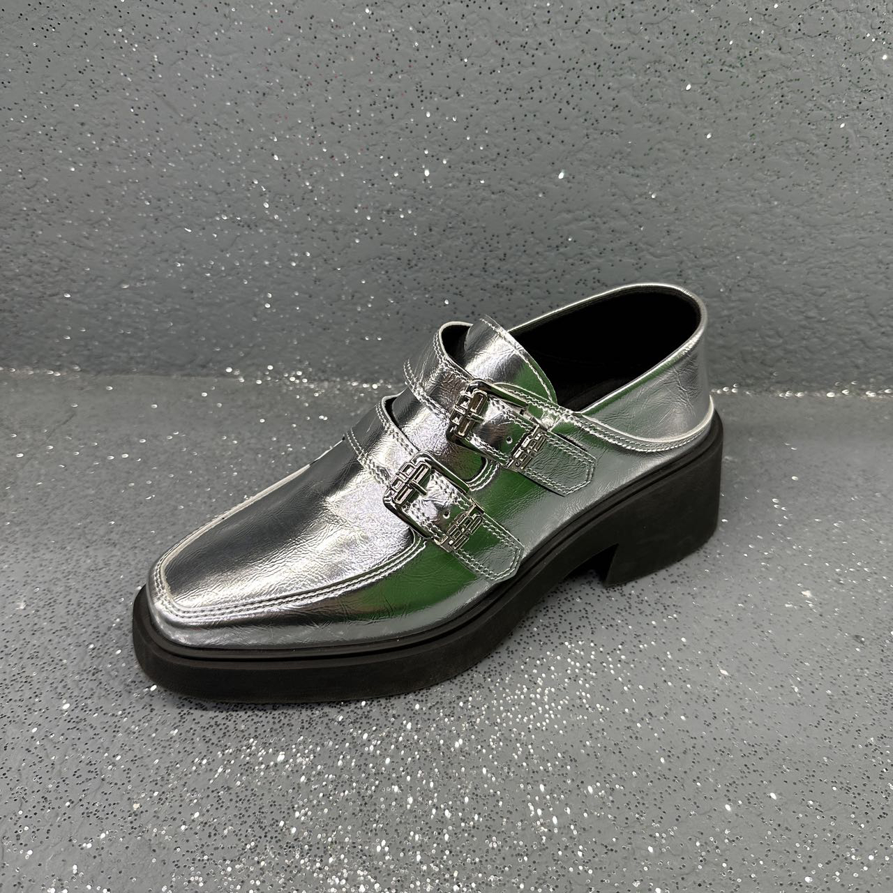 修面皮方头时尚休闲鞋牛津鞋英伦风厚底粗跟百搭女士时尚