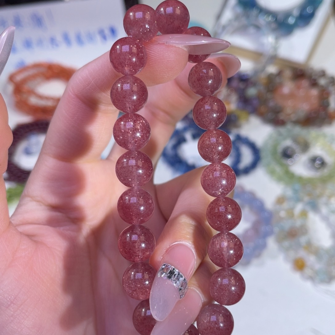 未镶嵌手链水晶蜜桃粉星光草莓晶9+