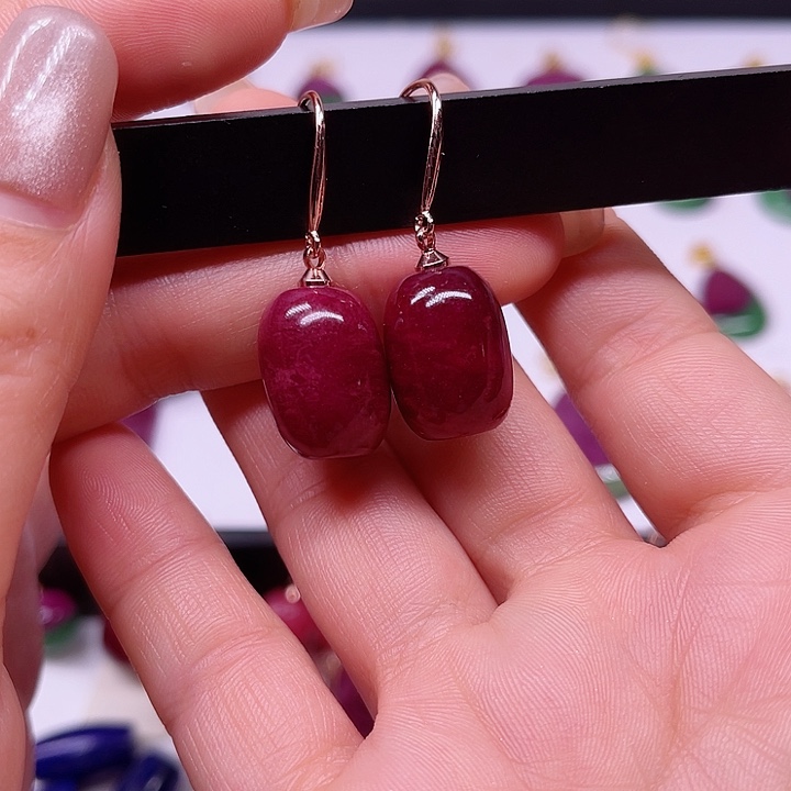 红宝石耳坠银S925镶嵌