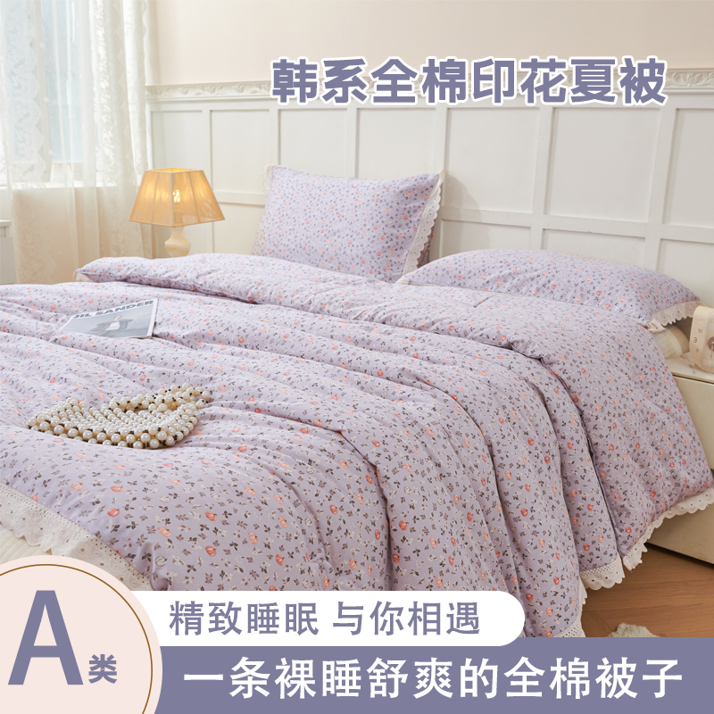 韩系全棉印花夏被空调被夏凉被四季通用亲肤柔软可机洗水洗免被套