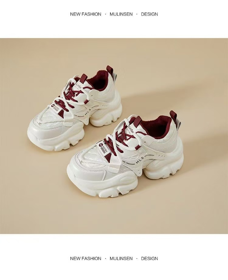 超轻白色系加绒老爹鞋红色系