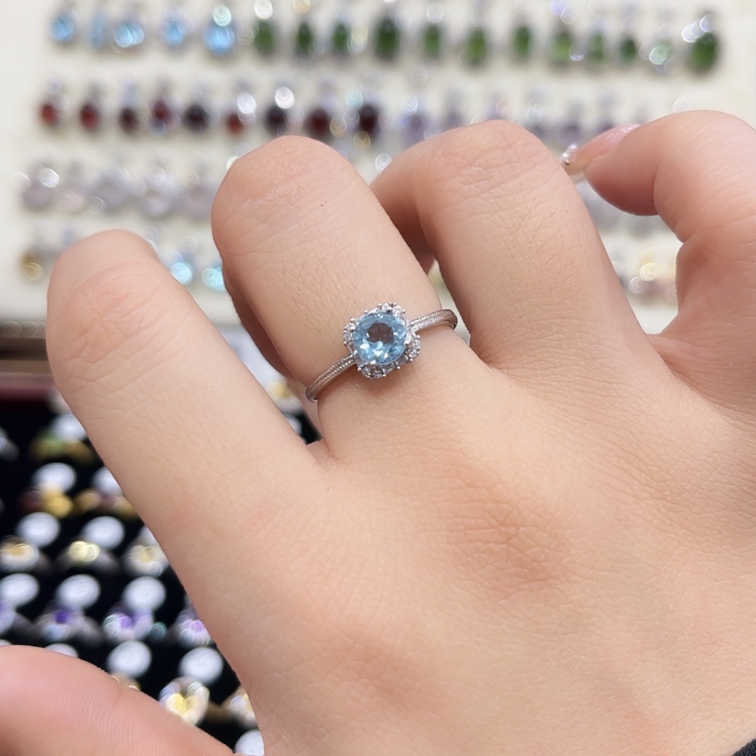 大***概戒指托帕石银S925镶嵌