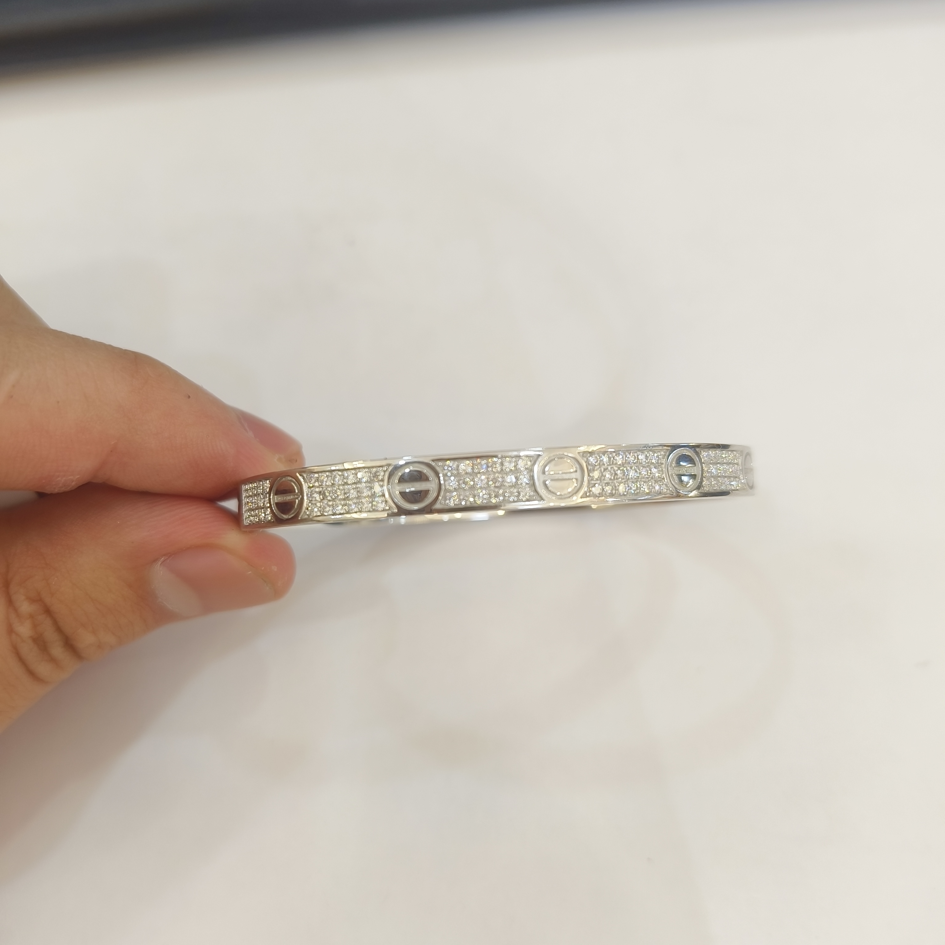 三排钻铂金手镯 pt950手镯