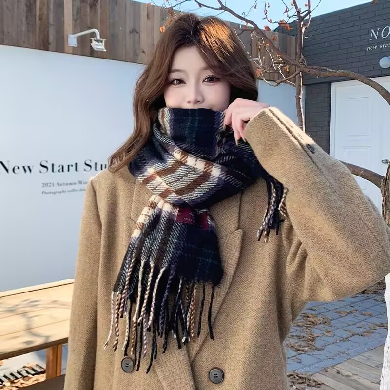 韩系冬天条高级感里酱脖围巾~保暖乌梅子的护颈第一氛围女生格子