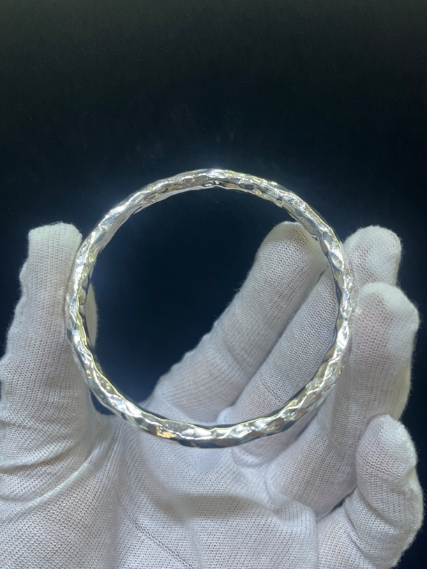 足银银制品 足银999手镯 锤纹银手镯纯手工定制款简约款