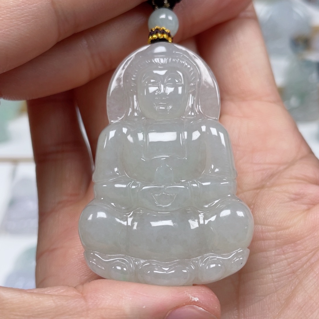 翡翠颈饰未镶嵌天然翡翠A货观音9号