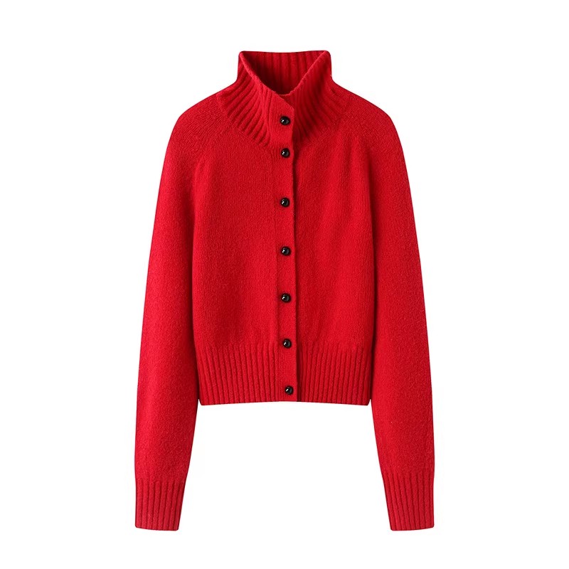 艾家商场同款2025年秋季新款时尚百搭翻领长袖针织开衫毛衣女4019