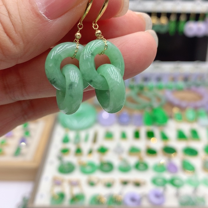 翡翠18K金镶嵌耳饰