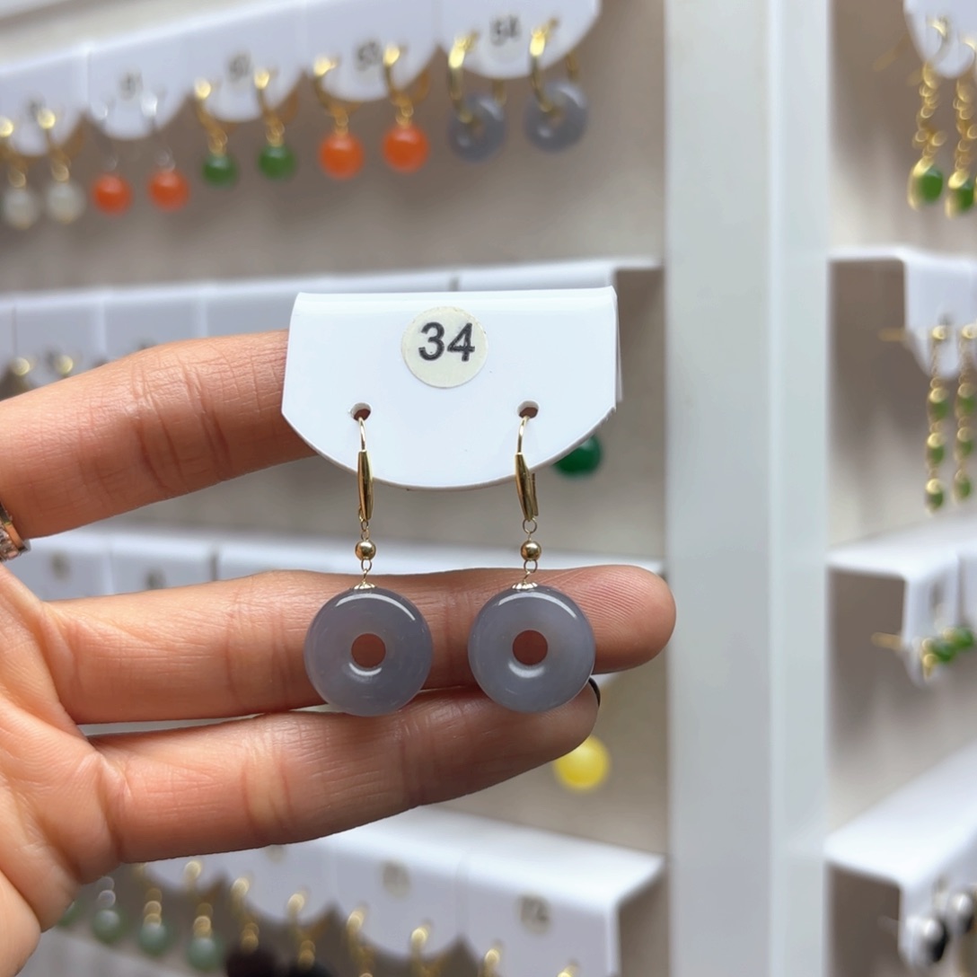 和田玉耳饰18K金镶嵌2