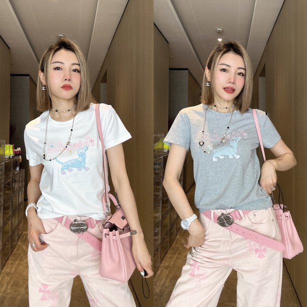 【CM】圆领小狗字母刺绣短袖T恤上衣M5S0425