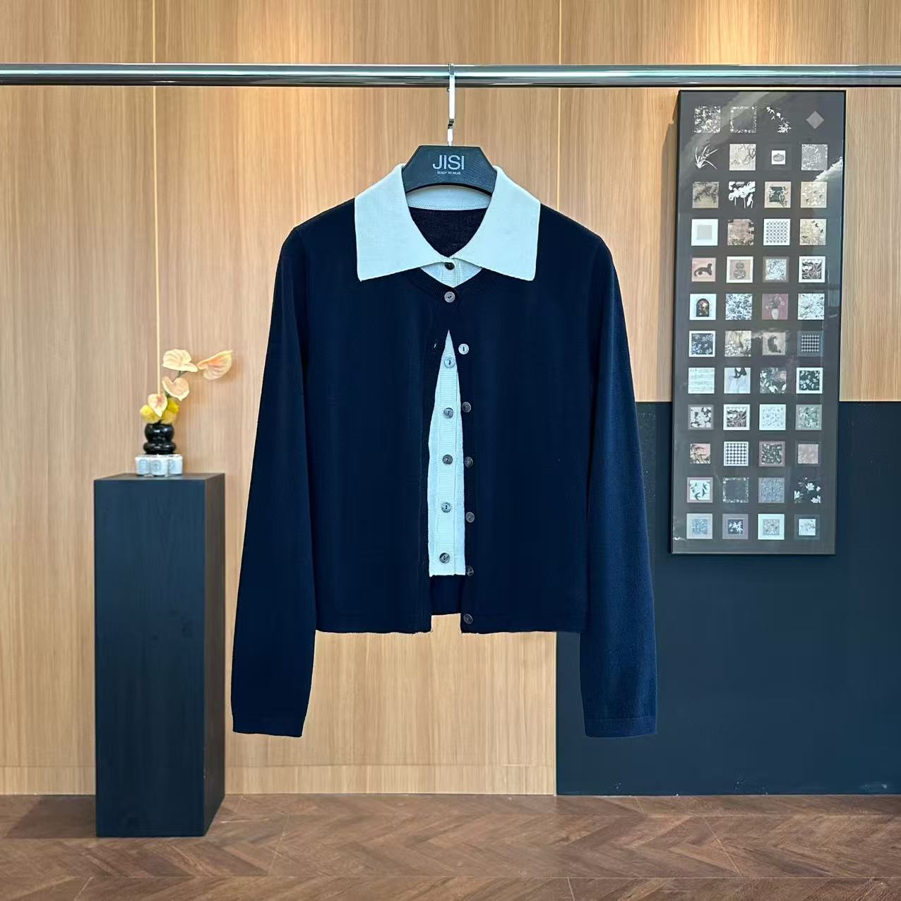 JISI 撞色假两件针织上衣-MZ24686