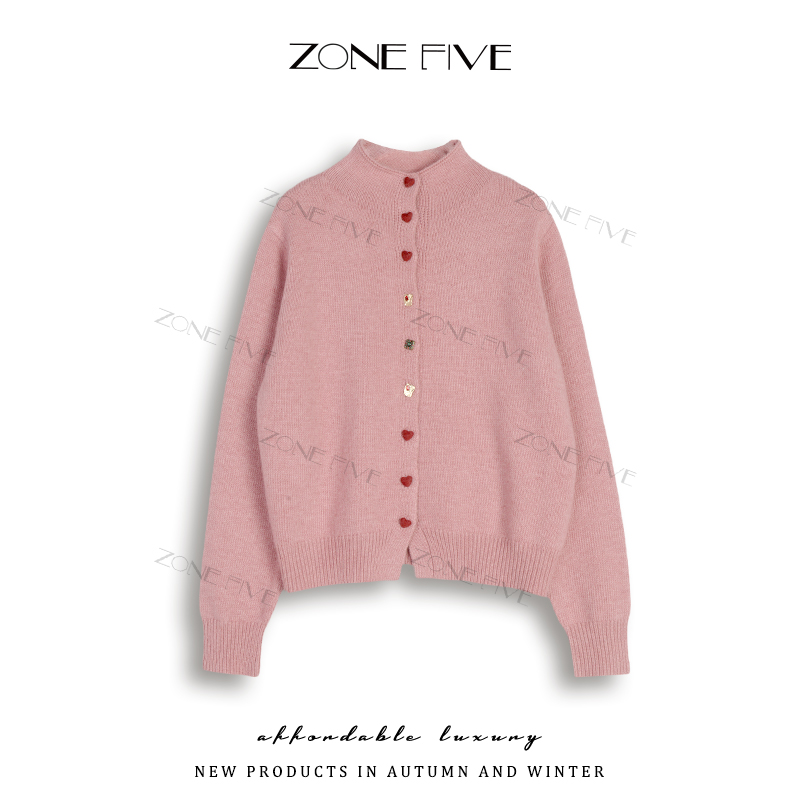 【zonefive】半高领长袖针织开衫上衣女装秋冬新款轻奢百搭毛衣叠穿