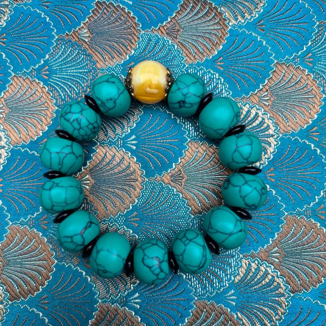 【器物炎灵 】绿色一点黄桶珠手串（不带礼盒）