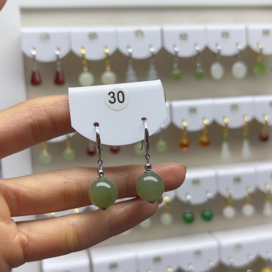 和田玉银S925镶嵌耳饰