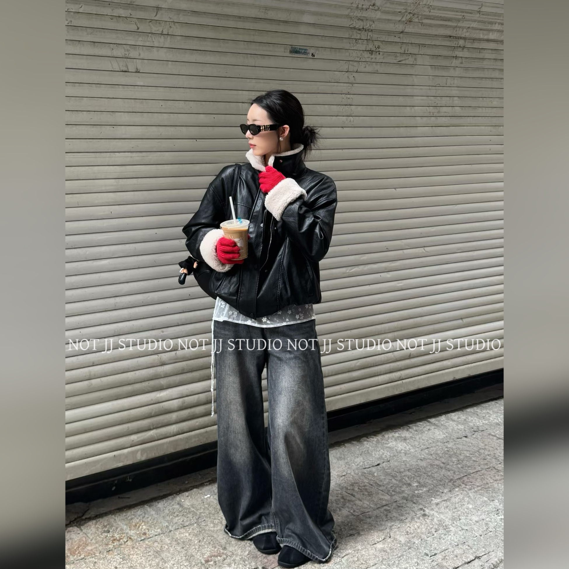 不是JIANJIAN【风骑行迹】复古机车百搭时尚立领保暖加厚羽羽皮衣