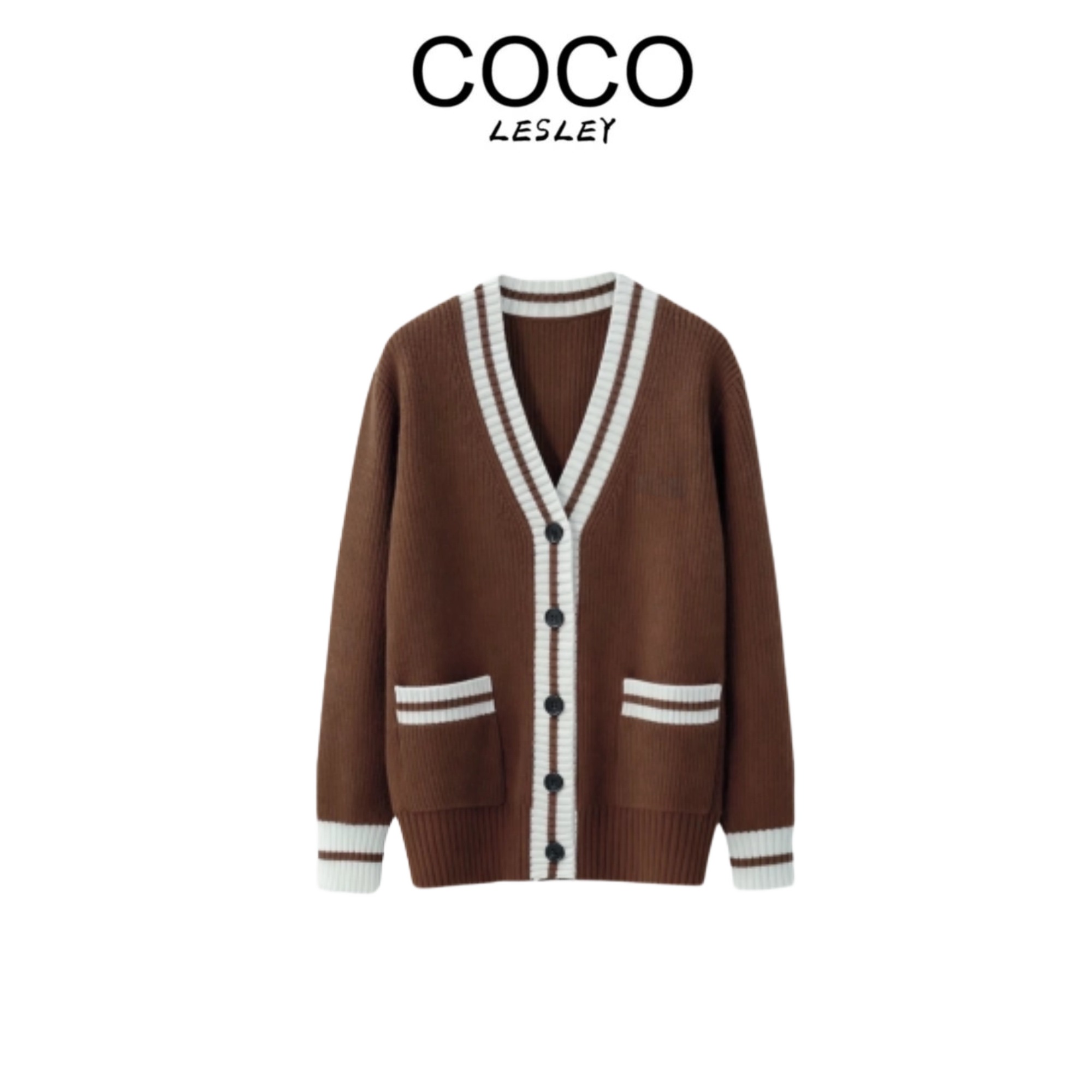 【COCO LESLEY】复古F慵懒感针织开衫517号棕红色