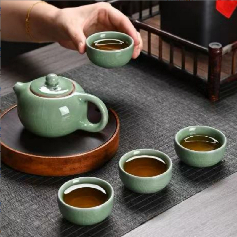 新式哥窑天青1壶4杯陶瓷茶杯-0037