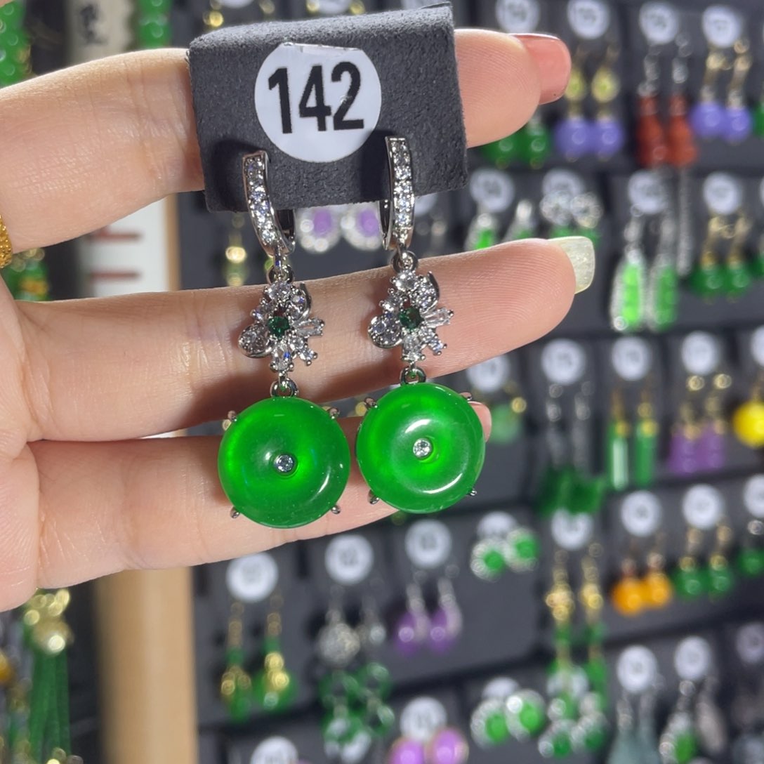 银S925镶嵌翡翠耳饰142