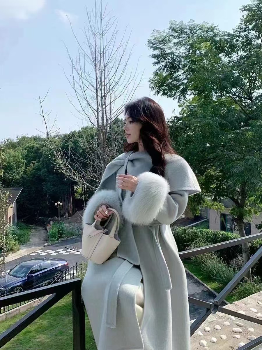 冬季新款打底外套轻奢毛领气质中长款大衣秋冬朝朝暮暮