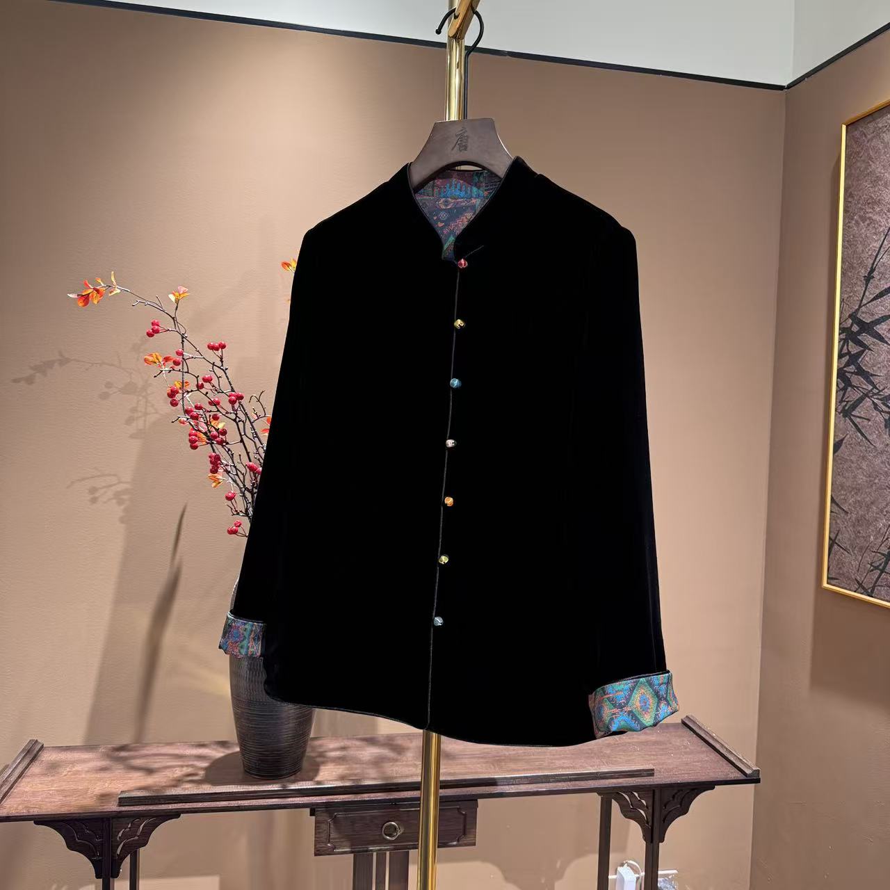 【嫚西妮】  高定新中式100%桑蚕丝丝绒时尚气质立领外套      630