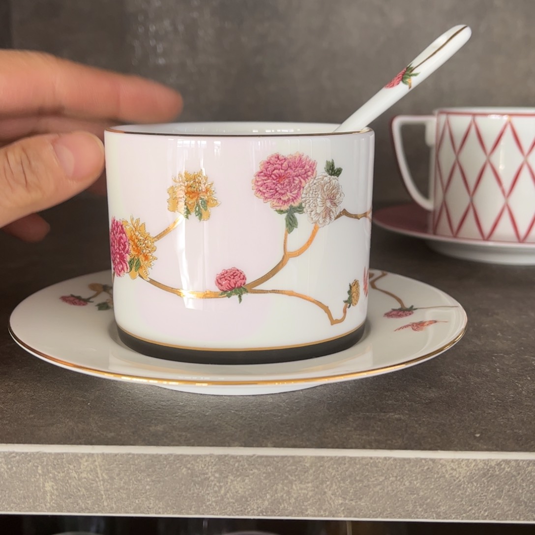 瓷片花开富贵三头咖啡杯