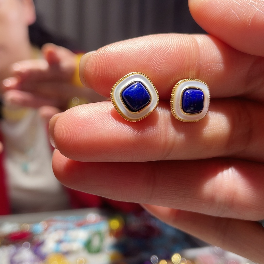 青金石未镶嵌耳饰大气款