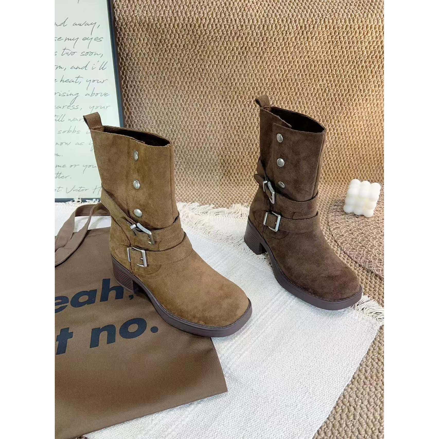 厚底时装靴女新款复古显瘦套筒马丁靴短靴8113-21（不加绒）