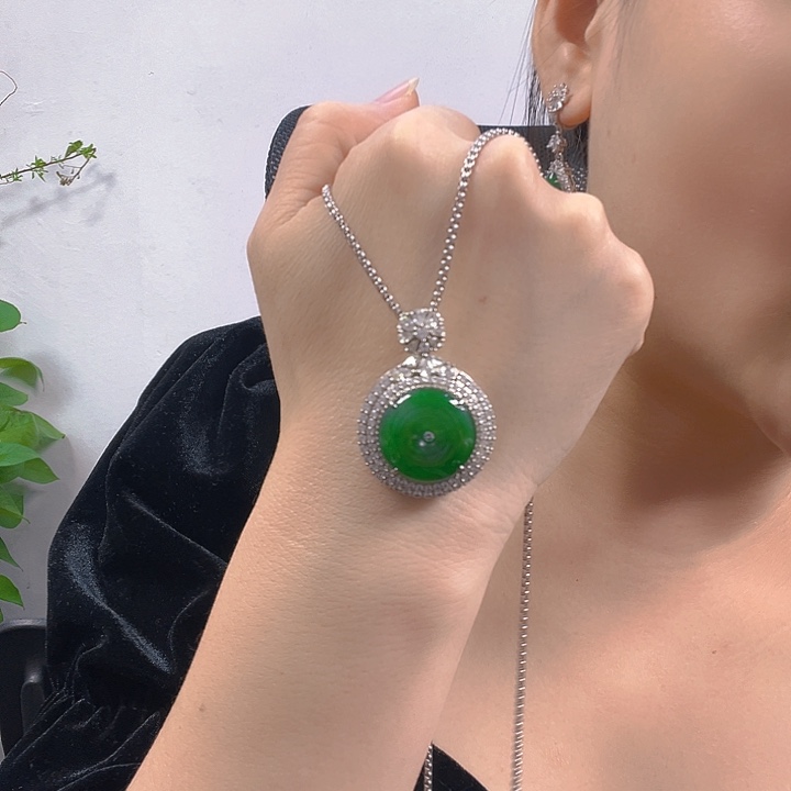 翡翠银S925镶嵌吊坠(不含链)