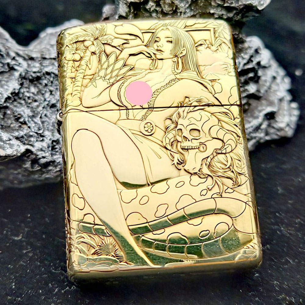 Zippo打火机正品168黄铜盔甲女帝蛇姬五面精雕防风煤油送男友DYJ1