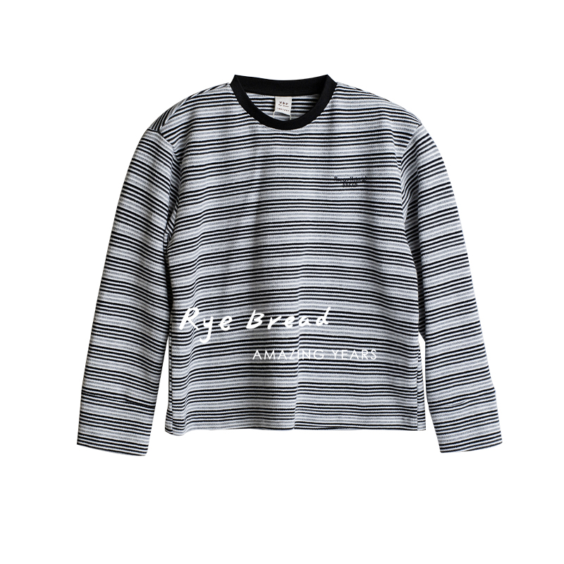 ryebread/黑面包童装 韩版男中大童圆领条纹设计长袖T恤 5春