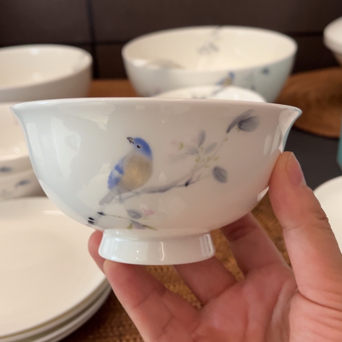 瓷片春风和雀4.5寸高足碗