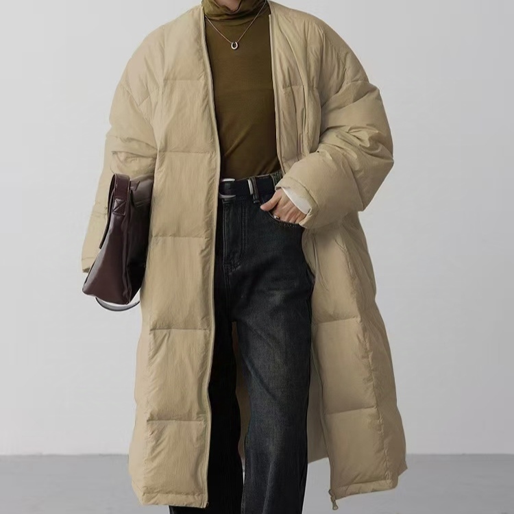 冬季无领宽松休闲大版长外套