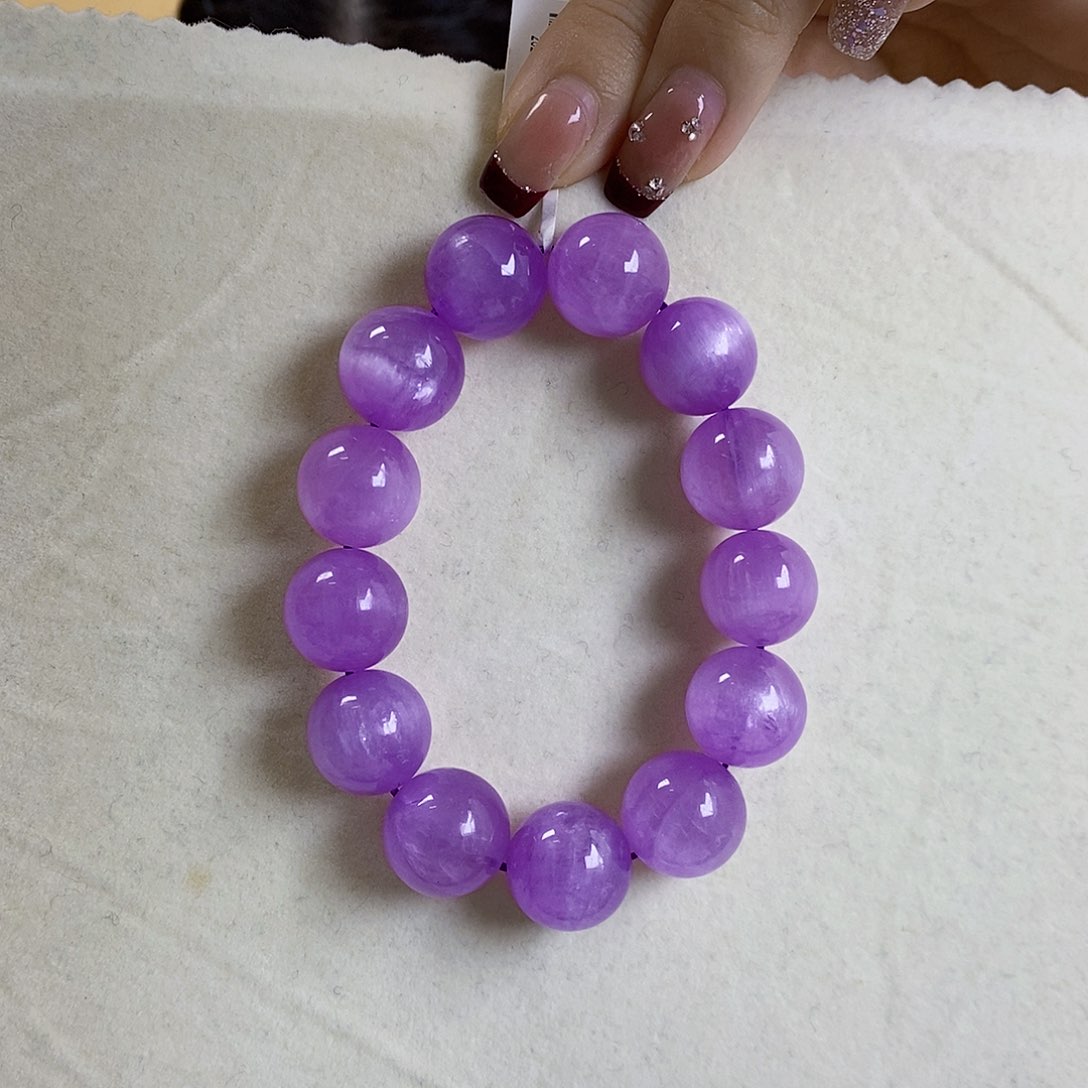 锂辉石紫锂辉高冰收藏级手串15+未镶嵌