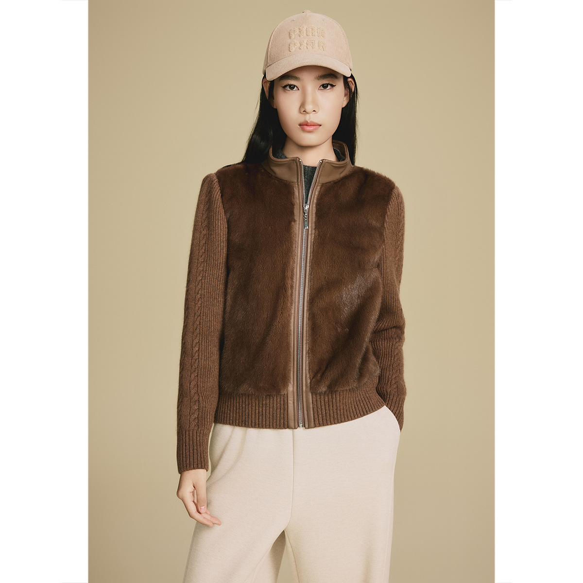 诗篇2025金标冬季新款时尚假两件拼接进口整貂真皮皮草6C65506283