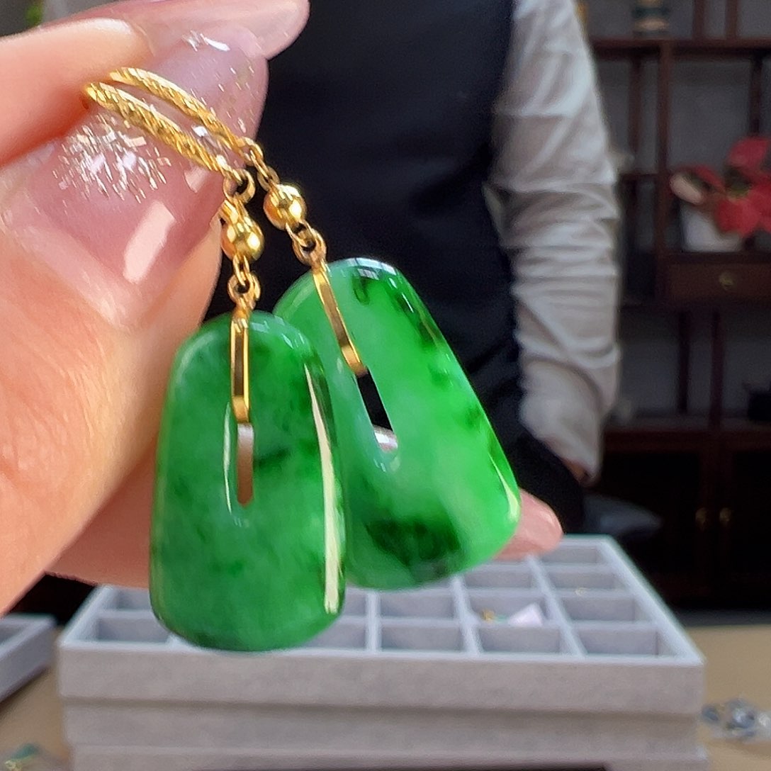 翡翠耳环银S925镶嵌耳环57